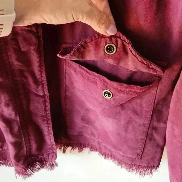 SANCTUARY anthro Roy Frayed Utility Jacket Wine Maroon sz M - Picture 8 of 16